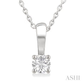 1/6 Ctw Prong Set Round Cut Diamond Solitaire Pendant With Chain in 14K White Gold